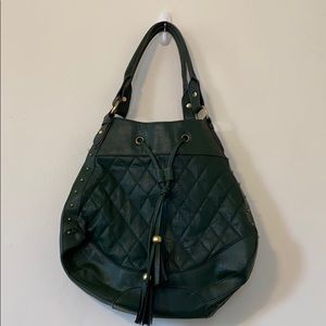 BUENO Shoulder bag in dark green trimmed in gold!